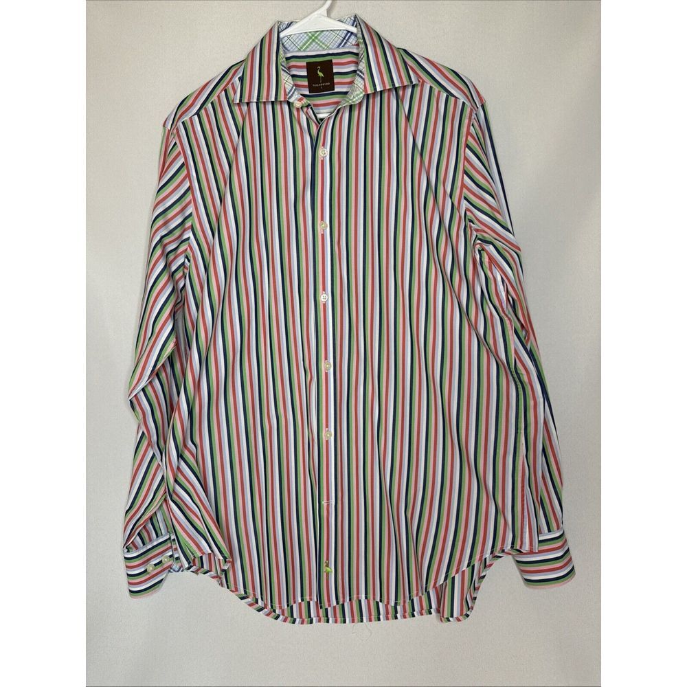 Tailorbyrd Colorful Striped Cotton Long Sleeve Button Down Shirt Men's L